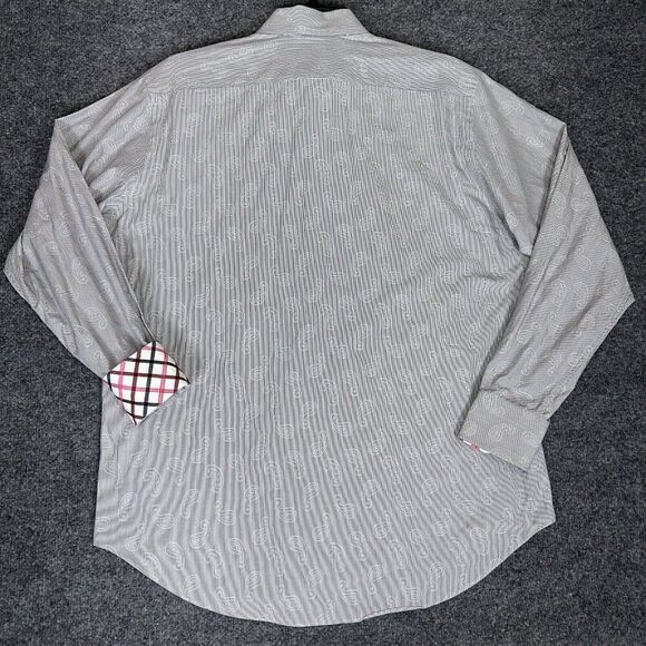 Thomas Dean Shirt Mens XL Grey Flip Cuff Paisley Long Sleeve Button Up Adult - Picture 3 of 5